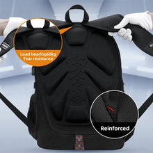 Waterproof 17 Inch Laptop Backpack feature overview showing USB charging and storage for travel and office use.