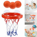 Whale bath basketball hoop and balls set shown in a collage of children playing during bath time.