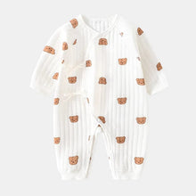 White Thickened Cotton Bodysuit with bear print laid flat for newborn daily wear and simple wardrobe layering.