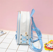 Kawaii Clear Itabag with Bow-knot in white with blue accents for casual Harajuku style outings.