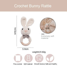 White Crochet Animal Wooden Teether for newborn gifting, gentle teething relief, and soft handheld play.