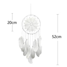 White rattan dream catcher for ethnic wall hanging, labeled with full dimensions.