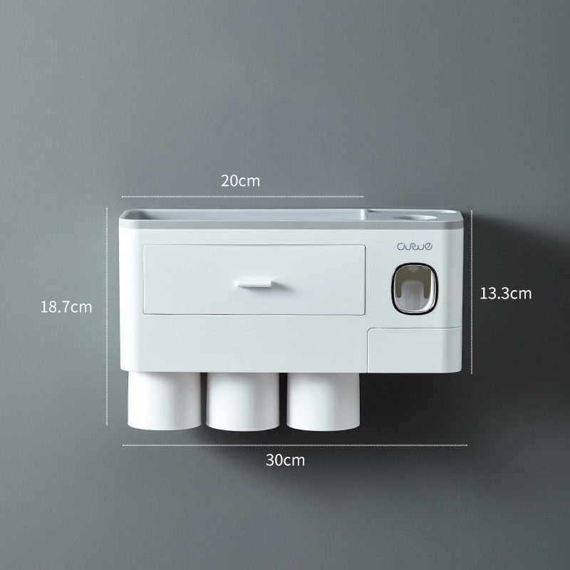 White minimalist magnetic inverted toothbrush holder size guide for tidy bathroom wall storage.