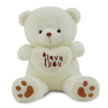 Detail of the white plush bear and its I Love You heart, a soft stuffed toy for comforting hugs and gifting.