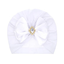 White rhinestone brooch baby turban in soft cotton for comfortable daily wear and dressy occasions.