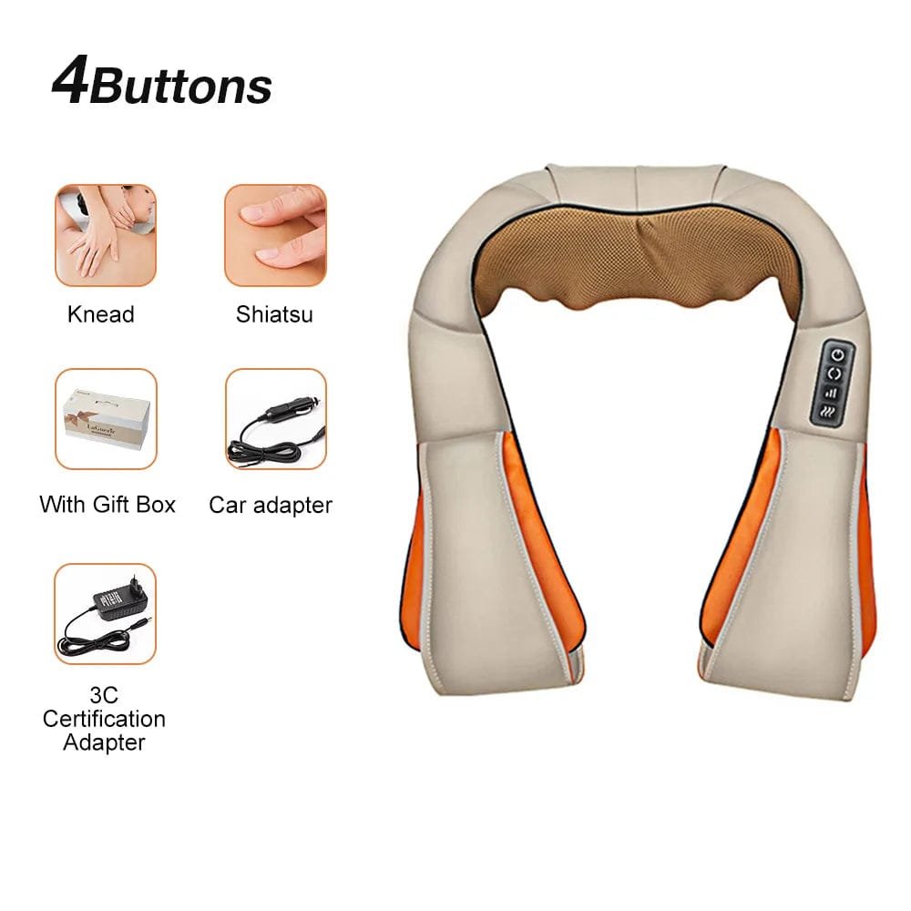 White U-Shape Shiatsu Massager heated kneading unit for relaxing neck and shoulder muscles at home or the desk.