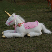 White Unicorn giant plush toy with gold horn close-up for a soft cuddle companion and standout bedroom decor.