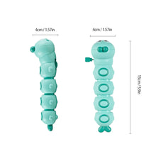 Mint green wind-up caterpillar toy with size dimensions of 15 cm long and 4 cm wide