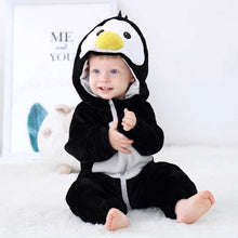 Winter flannel animal romper for babies, hooded onesie photo two for cosy indoor lounging on cold days.