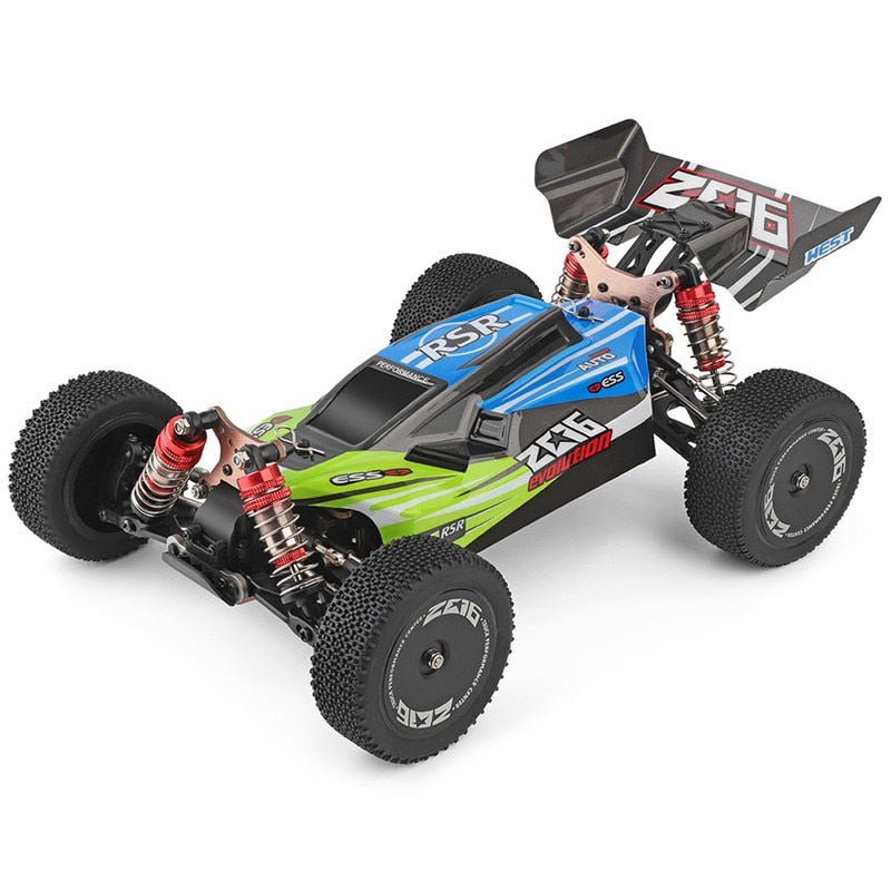 WLTOYS 144001 RC crawler drift car model shown with brand detailing for collectors and racers.