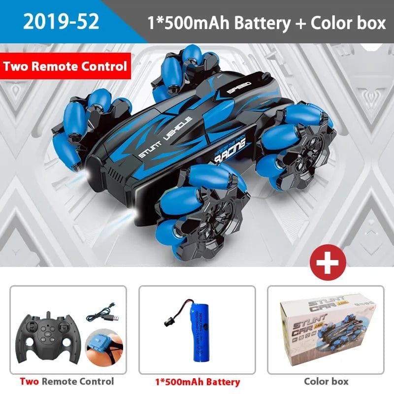 Packaging contents of the WLtoys F1 drift RC car with remote and battery, everything needed for immediate play.