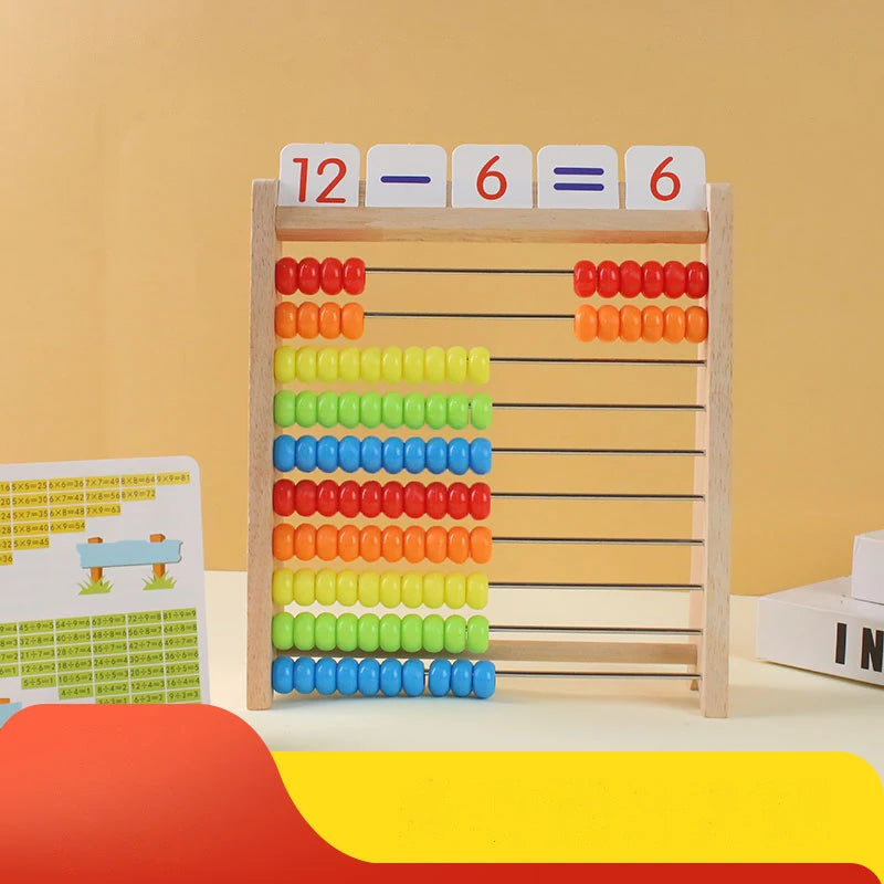 Wooden counting abacus paired with educational flash cards for a complete learning set.