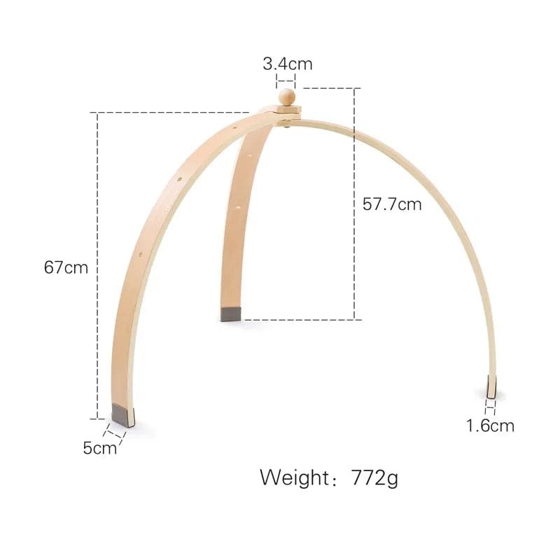 Wooden baby gym arch dimensions chart for planning nursery space and safe floor play setup.