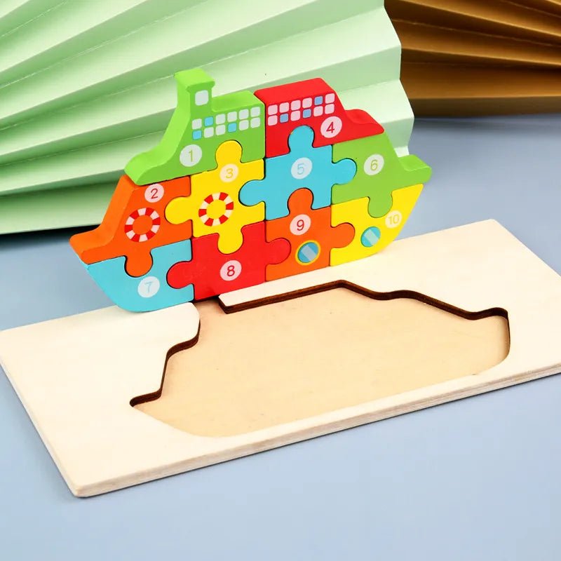 Wooden boat puzzle for toddlers assembling a ship and developing steady hand control.