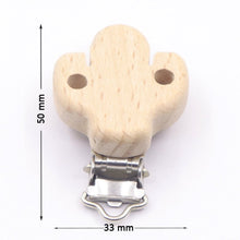 Wooden cactus pacifier clip variant, a teether holder for securing dummies to clothing during play.