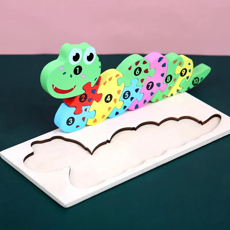 Wooden caterpillar puzzle for toddlers arranging numbers in order during early learning sessions.