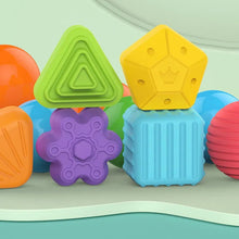 Colorful set of geometric shape blocks.