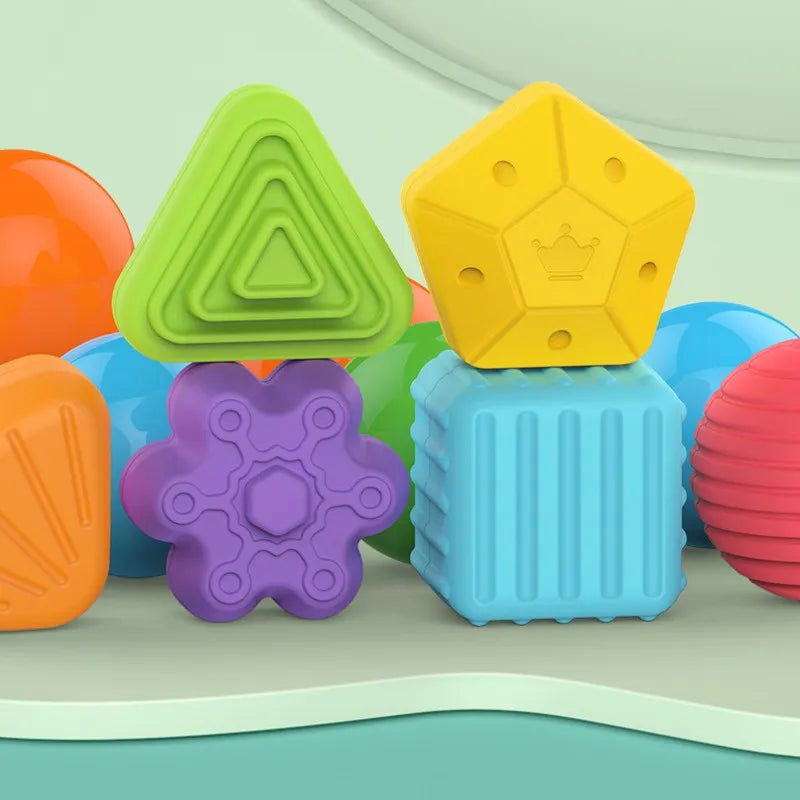 Colorful set of geometric shape blocks.
