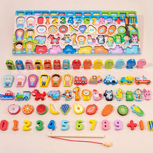 Wooden counting puzzle toy with numbers, letters, and shapes for hands-on math learning at home or in preschool.