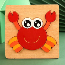 Wooden crab shape puzzle for toddlers building beach animal figures and improving grip control.