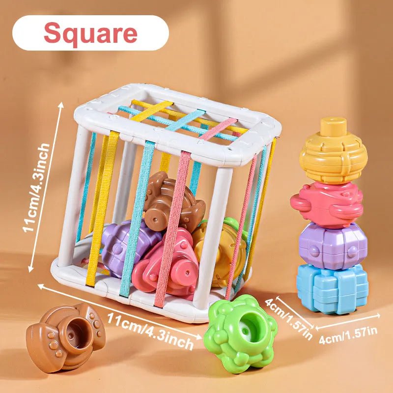 Colorful Wooden Blocks Montessori Shape Sorter toy with various block shapes for skill-building play.