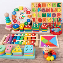 Assorted Montessori wooden educational toy set for babies exploring colors, shapes, and early learning skills.