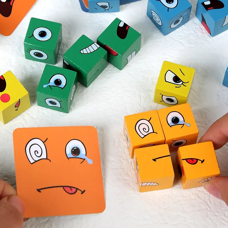 Colorful blocks with facial expressions.