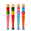 Colorful Wooden Flute and Trumpet Set with four recorders for kids music learning and play.