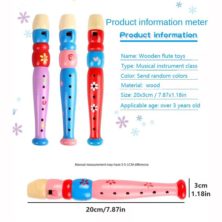 Colorful Wooden Flute and Trumpet Set with product details for choosing the right music toy.