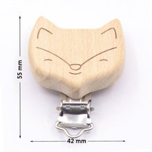 Wooden fox pacifier clip variant, a woodland teether holder for baby soothing and newborn gift sets.