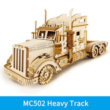 Wooden cargo truck gear model from the 3D puzzle DIY assembly kit for children practising patience and fine motor skills.