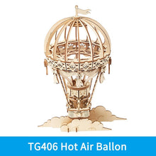 Wooden hot air balloon gear puzzle kit displayed as a decorative gift for crafters who like mechanical models.