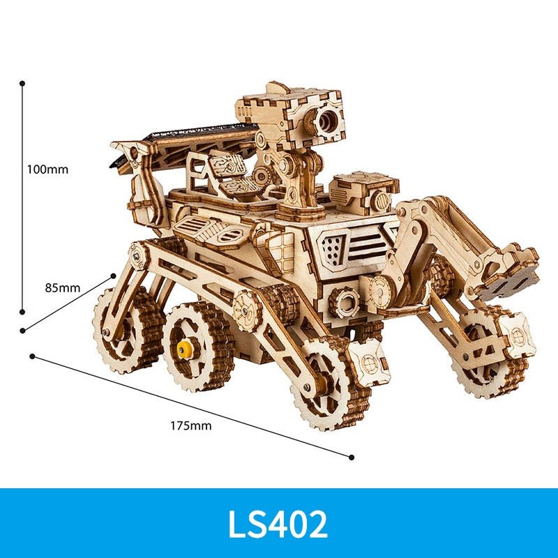 Wooden mechanical vehicle gear puzzle kit as a workshop project for parents and children to build together.