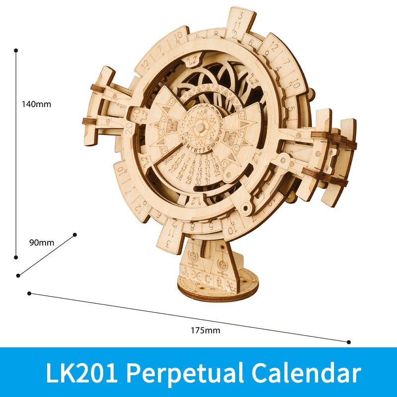 Wooden perpetual calendar gear model from the 3D puzzle DIY kit for a useful desk piece once assembly is complete.