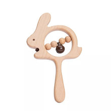 Wooden Rat Baby Rattle and Teether toy with beads for soothing bedtime comfort.