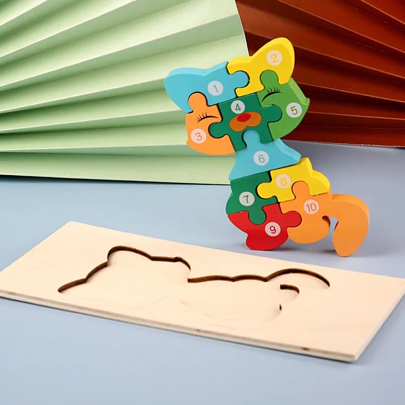 Wooden snake number puzzle board for toddlers counting along the pieces during learning time.