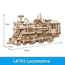 Wooden steam locomotive gear model with dimensions from the 3D puzzle kit for train lovers building at home.