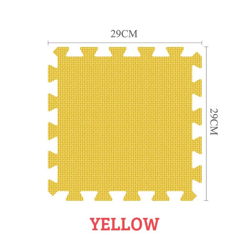 Yellow EVA foam puzzle play mat shown in an overview for cheerful everyday baby play.