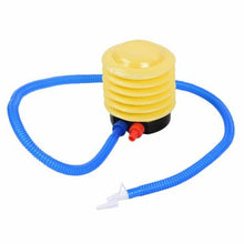 Yellow inflatable hand pump with hose for quickly filling the Kids Water Play Mat.