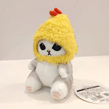 Yellow shrimp costume cat plush pendant for bag decoration, keyring charms and small gifts.