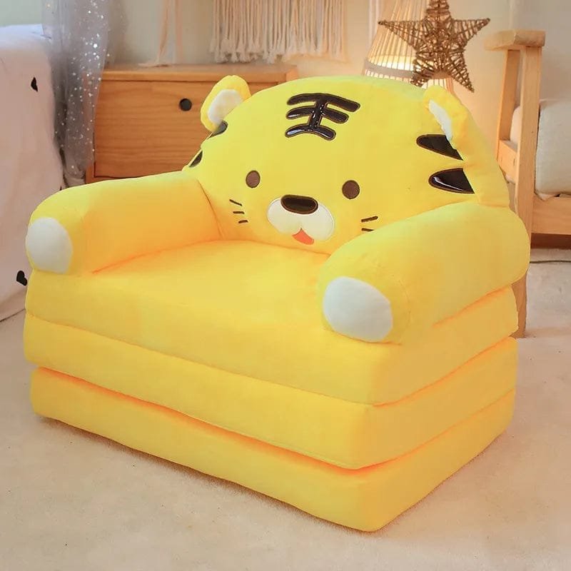 Yellow tiger plush stuffed animal baby support seat, a soft sofa helping babies learn to sit.