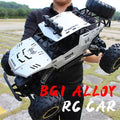 ZWN 1:12 4WD RC car held in hand, showing the alloy body scale of this LED off-road buggy toy for kids.