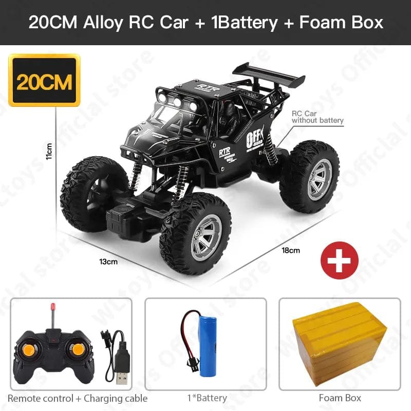 ZWN 20cm alloy RC buggy with battery and foam box packaging, a gift-ready off-road toy car for children.