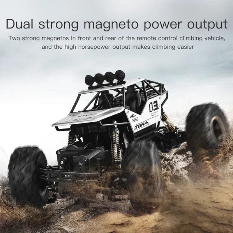 Big wheels and motor power detail on the ZWN 4WD RC truck, a strong remote toy car for rough outdoor surfaces.