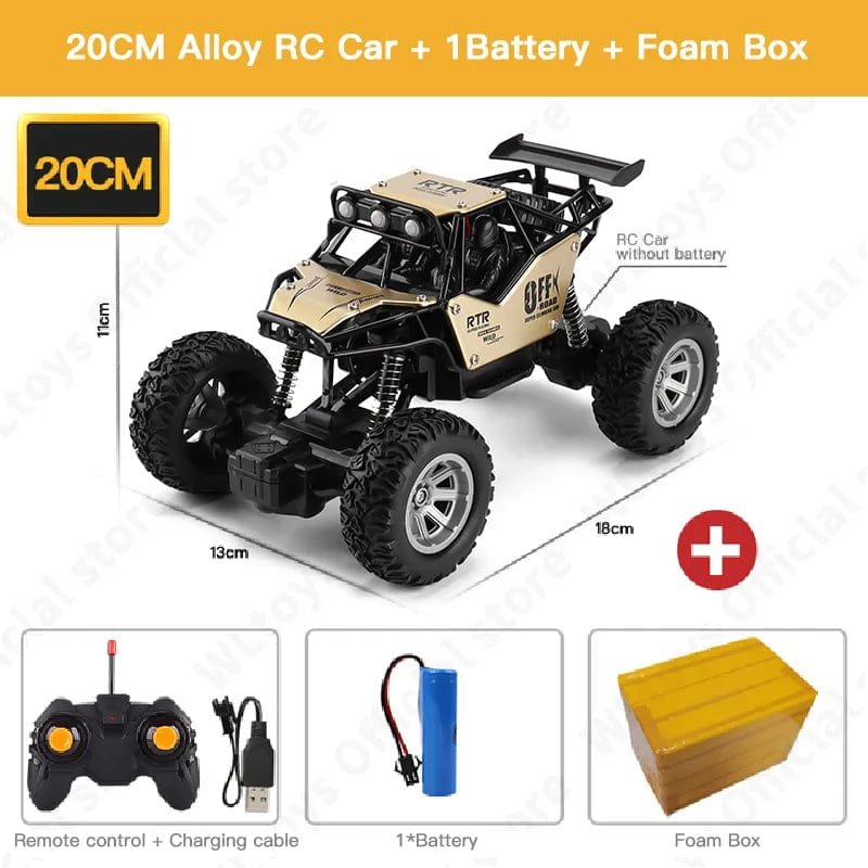 ZWN alloy RC off-road buggy with single battery pack and box, an LED headlight toy car for kids outdoor play.
