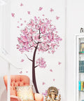 Pink Butterfly Flower Tree Wall Decals