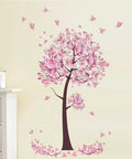 Pink Butterfly Flower Tree Wall Decals