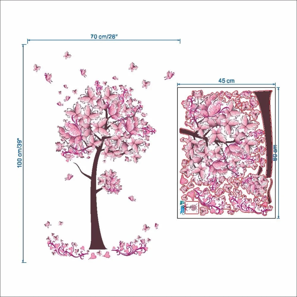 Pink Butterfly Flower Tree Wall Decals