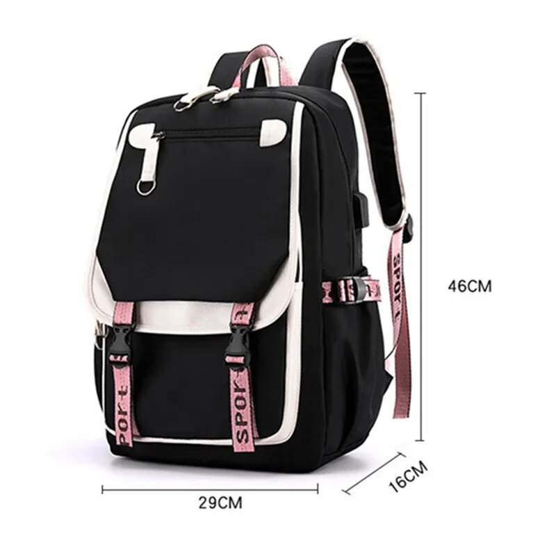 Large USB Canvas School Bag