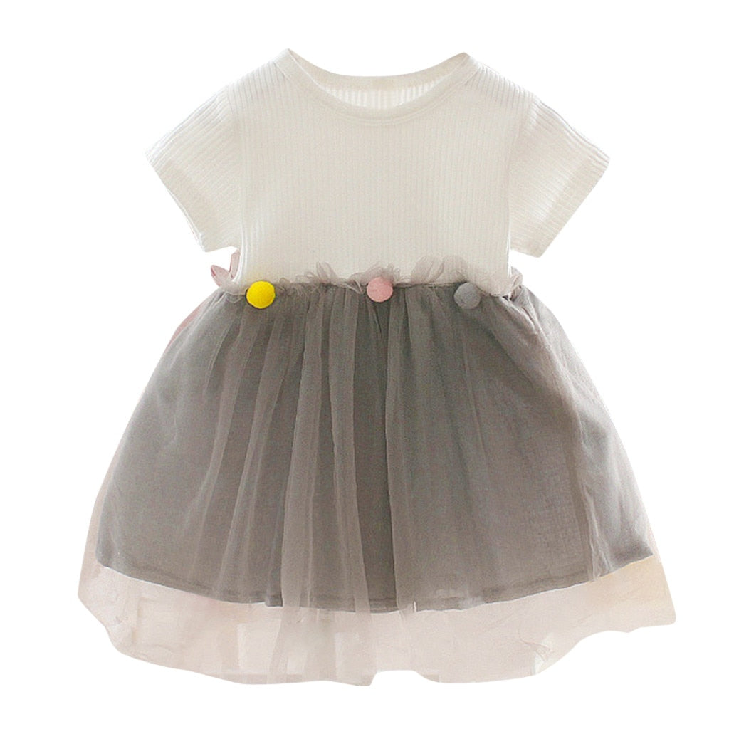 New Fashion Toddler Kids Baby Girls Patchwork Tulle Casual Clothes